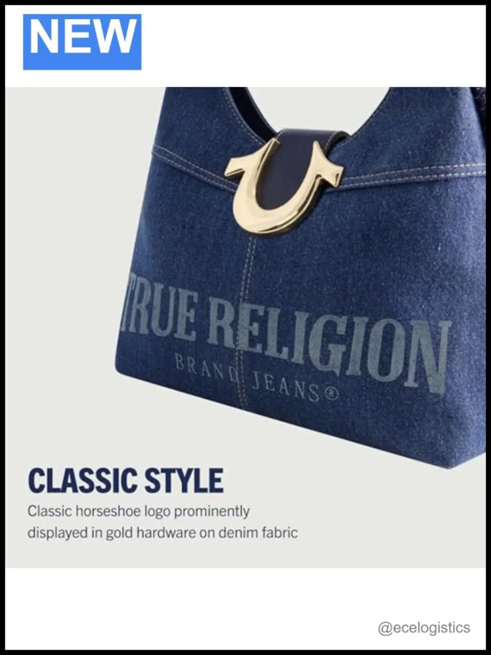 Frayed Denim Hobo Bag, Medium Shoulder Purse with Horseshoe Logo